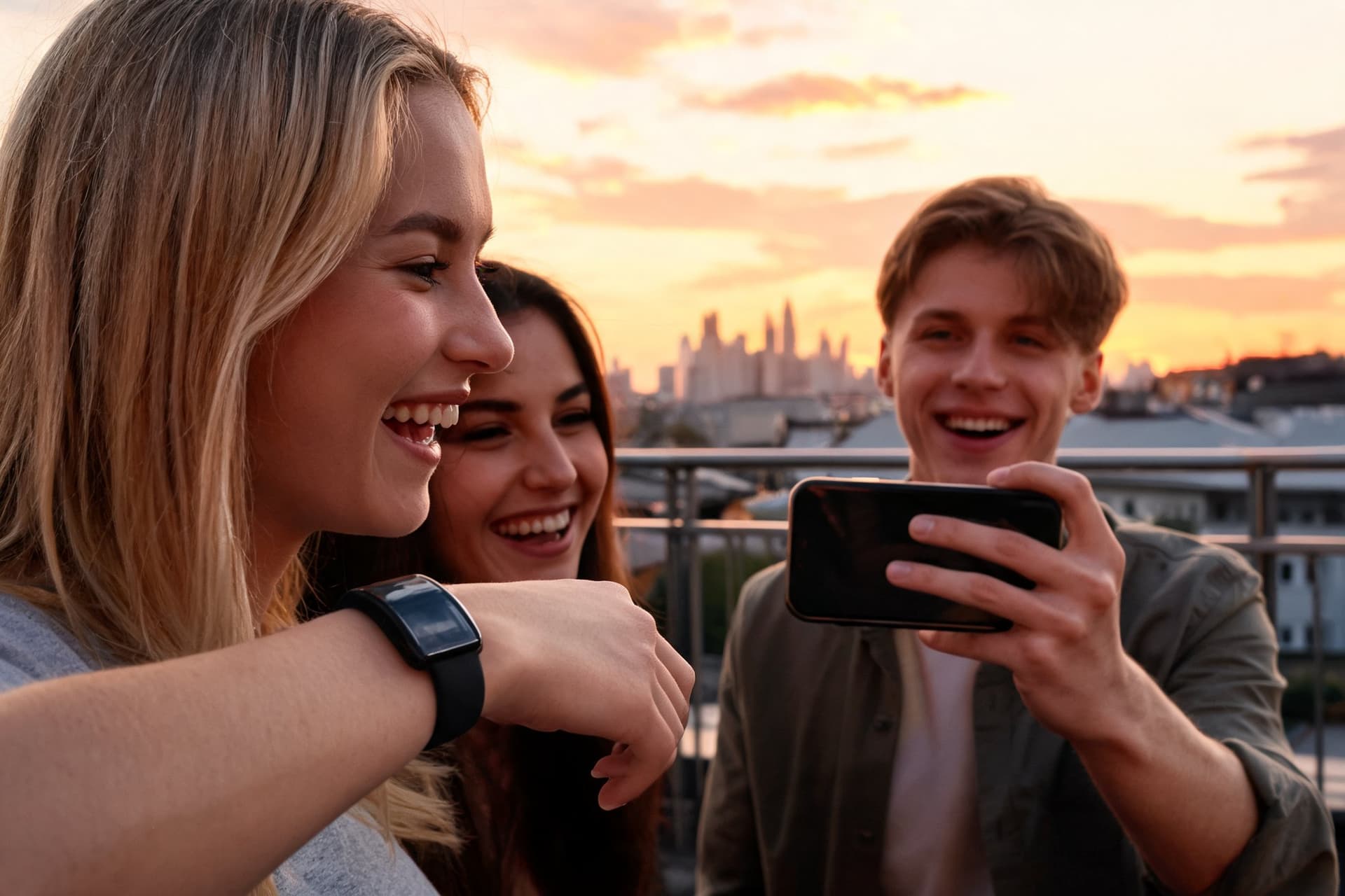 Junge Creator filmen gemeinsam auf einer Dachterrasse