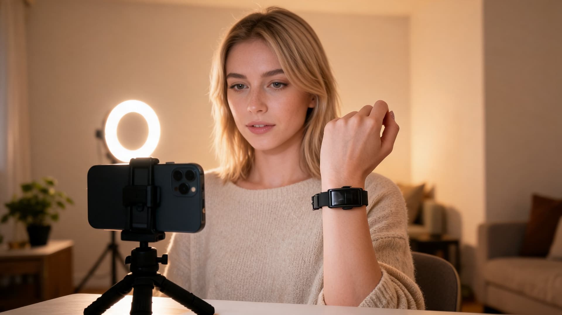 Creatorin filmt sich mit dem Parfüm-Armband für ein Video